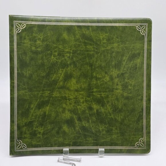 Green Faux Leather Expandable Photo Album Vintage 13.25"x13" Scrapbooking - Picture 1 of 12